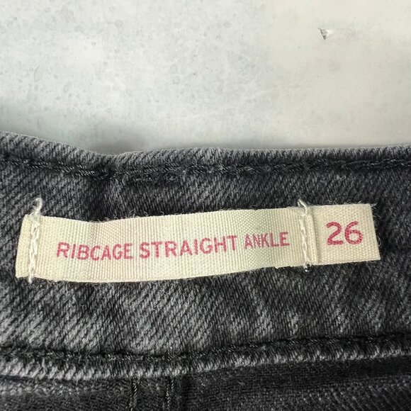 Levi's Jeans Women's 26x25* Ribcage High Rise Straight Ankle Black Denim Tag 26 - Picture 8 of 16
